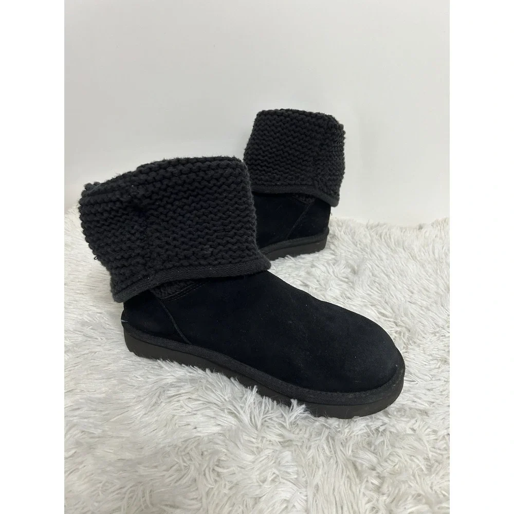 UGG womens black Shaina knit mid-calf boots Fold Over Sweater boot 8